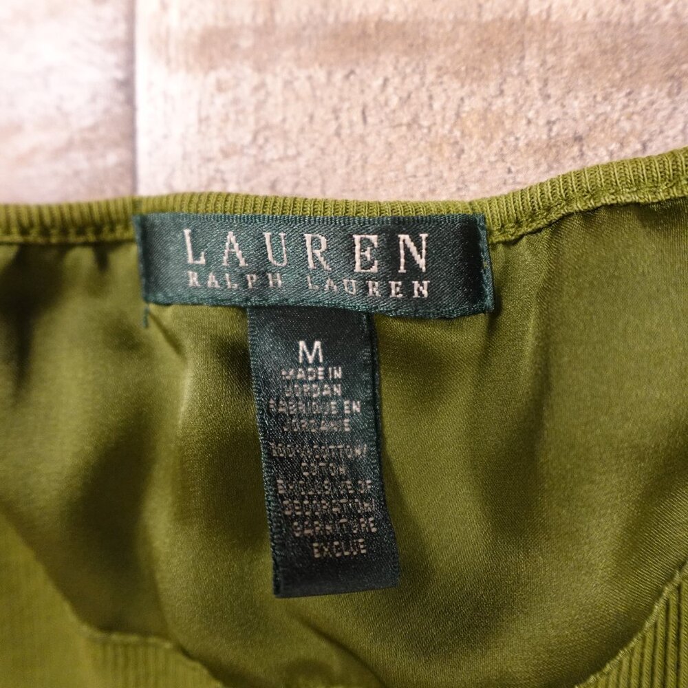 Lauren Ralph Lauren Women’s Ribbed Knit Dress Medium Olive‎ Green Button Front - Picture 3 of 11